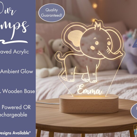 Elephant Custom Name Light • Personalized LED Cloud Decor • Baby Gift - Picture 3 of 8